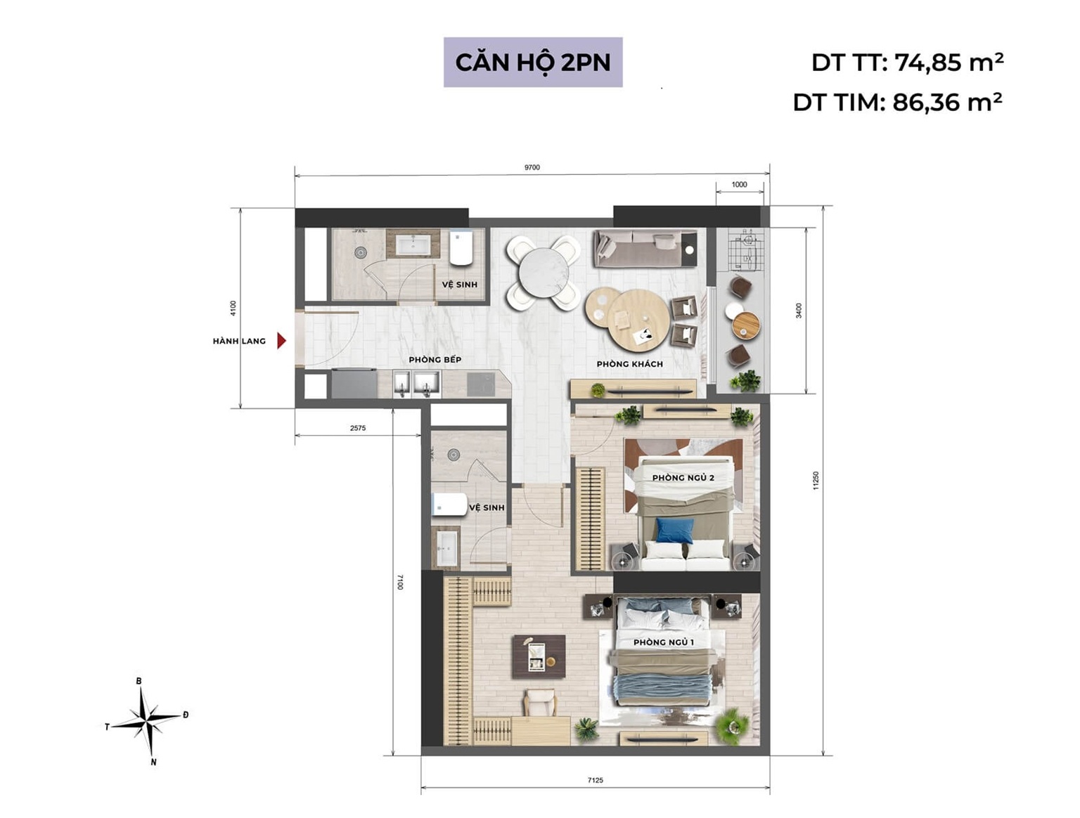 căn hộ 2 phòng ngủ NobleX West Lake Ciputra