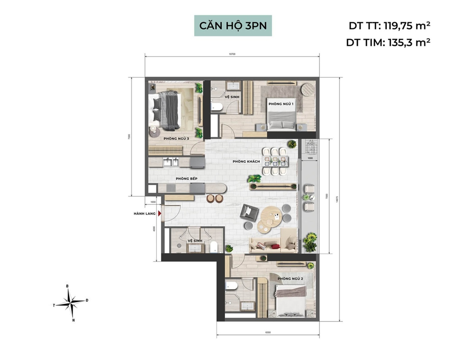 căn hộ 3 phòng ngủ NobleX West Lake Ciputra